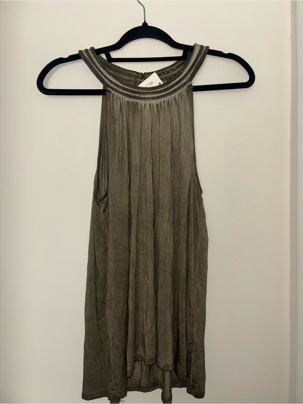 Cable & Gauge Olive Green Halter Tank with Braided Neck